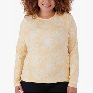 Hang Ten Sunray LS Sun Tee Floral Swim Shirt Rash Guard-Yellow/White-Women Small